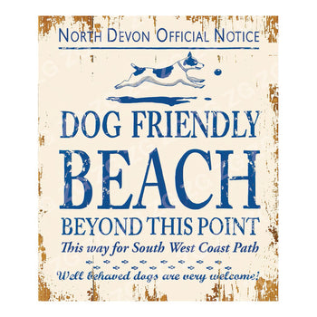 CPS 007 Dog Friendly Beach Devon Official Notice - Dog - Vintage Cream