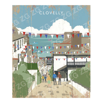 CPS 032 Clovelly Street scene with coloured flags - Picture