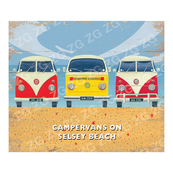 CPS 049 3 Campervans on Beach Selsey - Picture