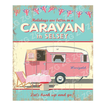 CPS 042 Pink caravan with bunting - Selsey - Picture